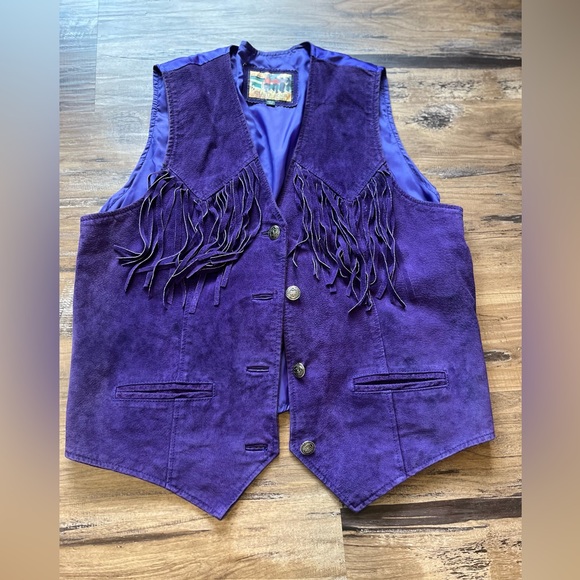 Atlantic Beach Leather Coat Works Other - Atlantic Beach Leather Coat Works Men’s XL Suede Purple Fringe Vest Vintage